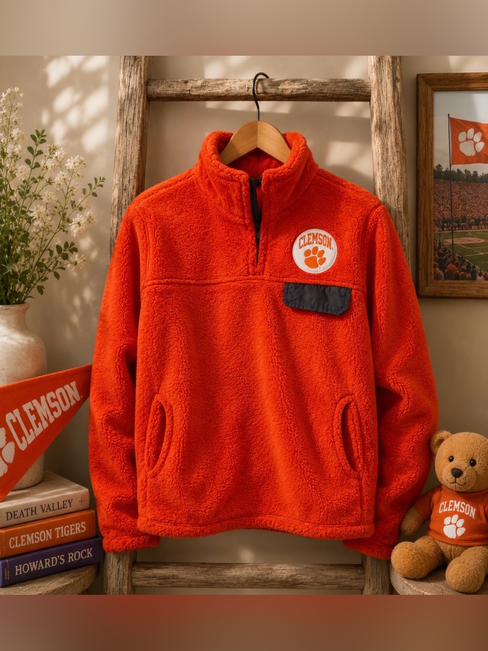 Vibrant Orange Clemson Fleece Pullover size medium